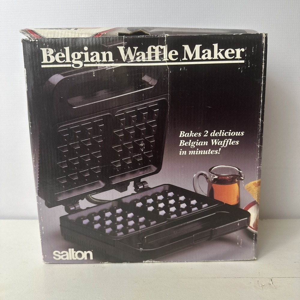 Vintage Salton Electric Belgian Waffle Maker Model WM-4 Black Nonstick Works